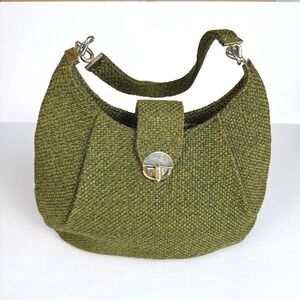 60s/70s Vintage Woven Tweed Crescent Hobo Shoulder Bag Turn Lock Clasp